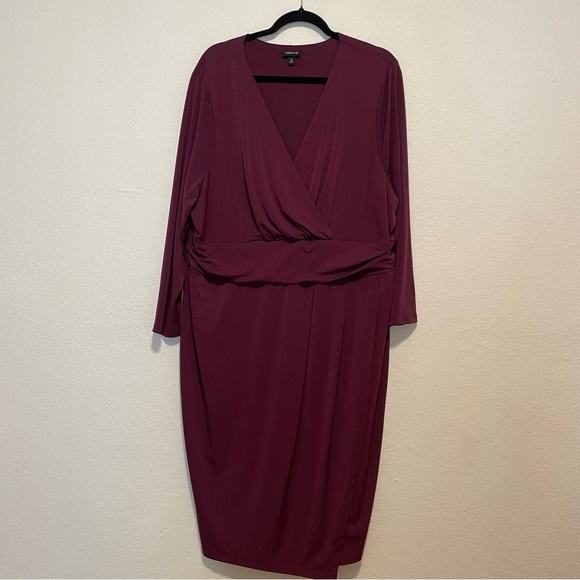 Torrid womans burgundy Dress size 3 midi long sleeve faux wrap vneck formal wear - Picture 1 of 10